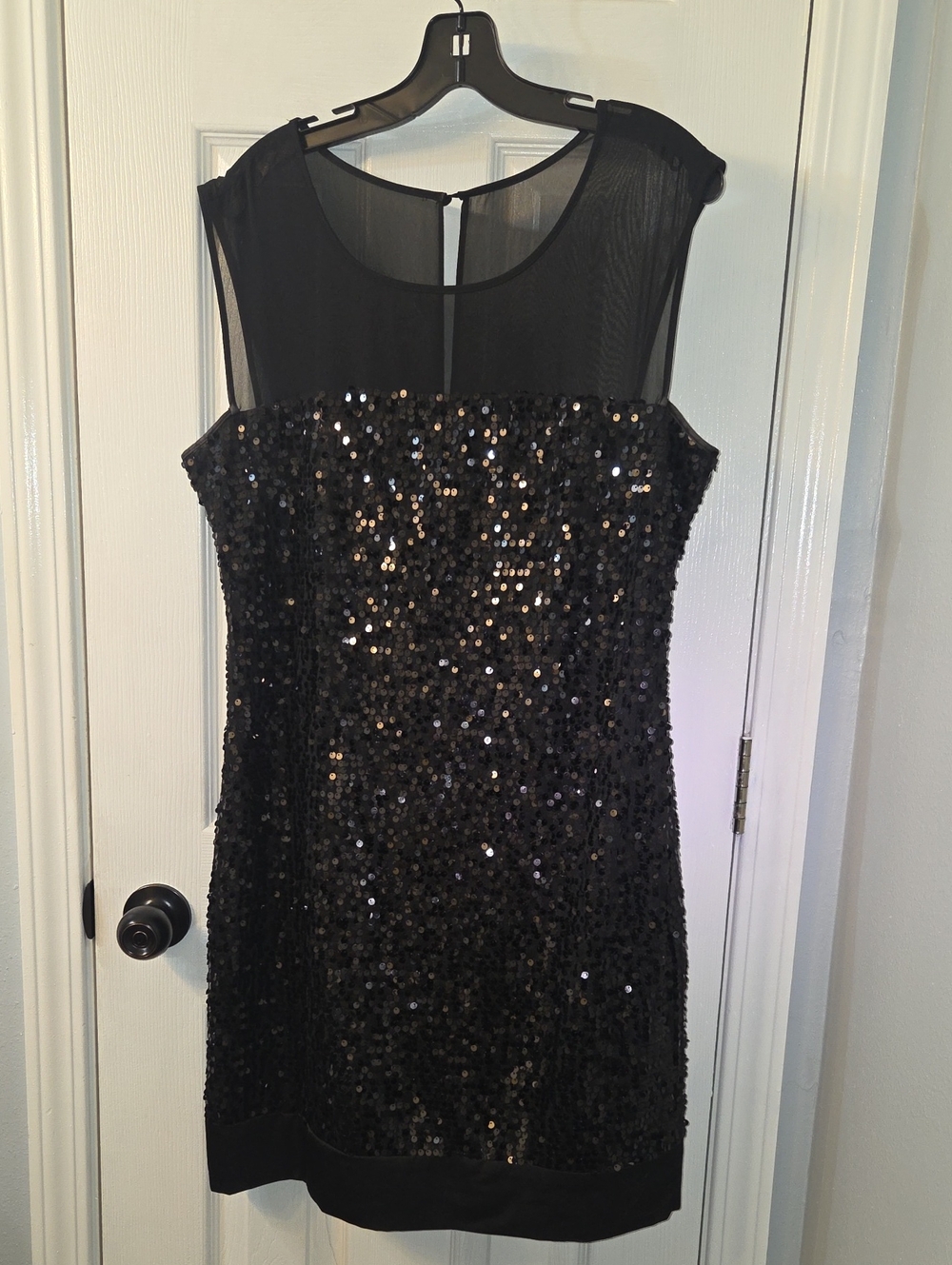 Max & Cleo Black Sequin Mini Dress with Sheer Yoke
